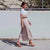 100% Mulberry Silk Print Stitching Lace Sexy Long Dress - AhaAha